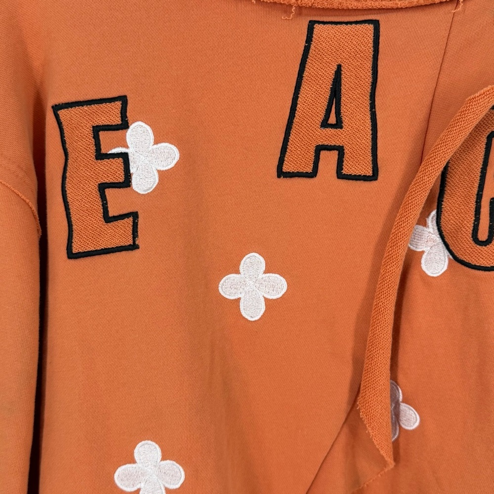 POL Boho Peace Sign Embroidered Crop Sweatshirt L Raw Hem Hippie Festival Artsy - Picture 7 of 13